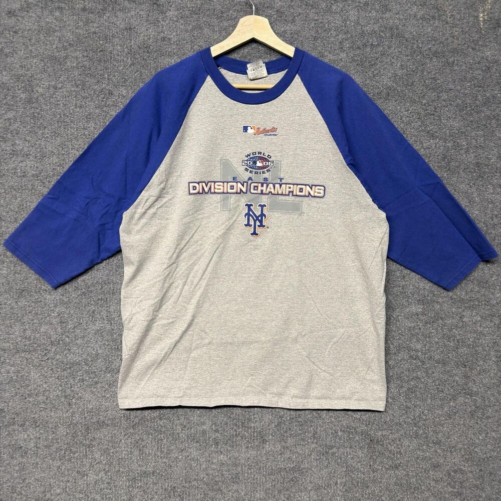 New York Mets 2006 Division Champions Raglan T Shirt Mens XL Gray Lee Sport MLB